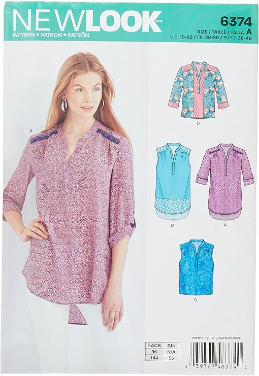 New Look 6374 Women's Shirt Sewing Pattern, Sleeve & Length Options, Sizes 10-22