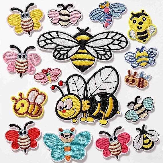 17Pcs Cartoon Small Bees Embroidered Iron on Patch | Sew on Iron on, DIY Accessories, For Kids' Clothes, Jacket, Jeans, Dress, Backpacks, Emblem Badge