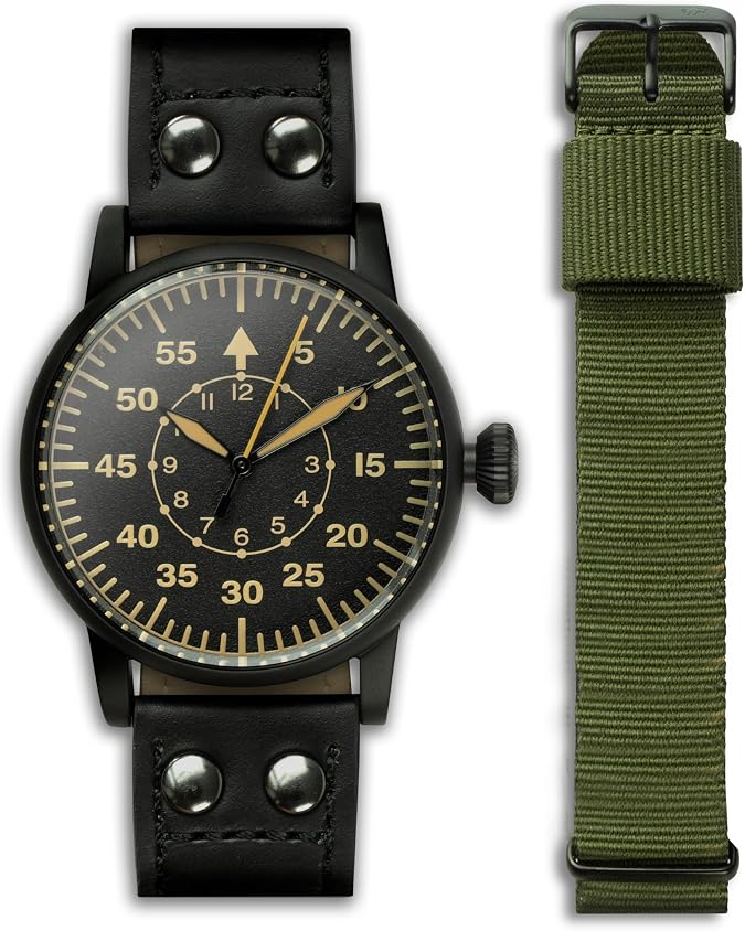 WARTIME | WW2 Military Watch - Vintage Luftwaffe Watch, Swiss-Quartz Movement with Genuine Leather Strap and 10 ATM Water Resistant. The Perfect WW2 Memorabilia. Mens Watches for Ever