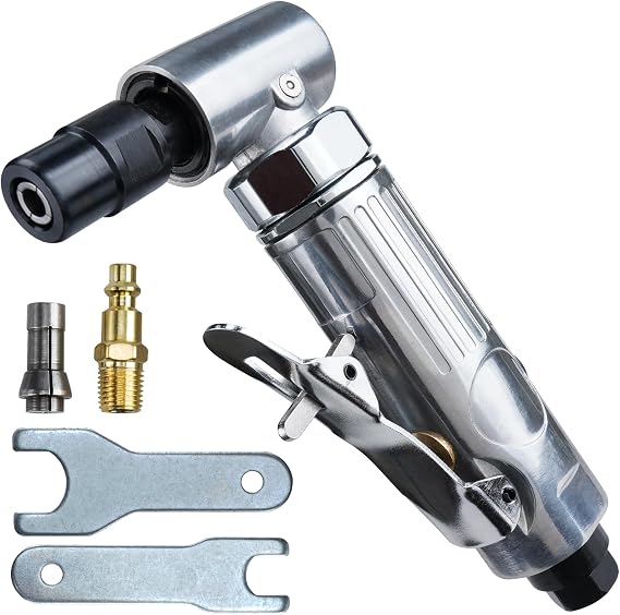1/4-Inch Angle Air Die Grinder, 90 Angled Pneumatic Die Grinder, 20000 RPM Mini Air Grinder, Compact Polished Color Pneumatic Grinder for Grinding, Cutting & Polishing