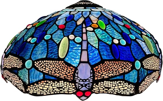 Capulina Tiffany Lamp Shade Blue Dragonfly Stained Glass 16 Inches