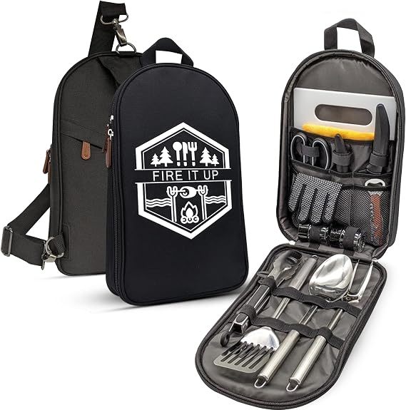 BOMKI Grilling and Camping Cooking Utensils Set for The Outdoors BBQ - Camping Utensil Set Camping Kitchen Set Cookware Accessories with Case Camping Essentials Camping Stuff Camp Cooking Set