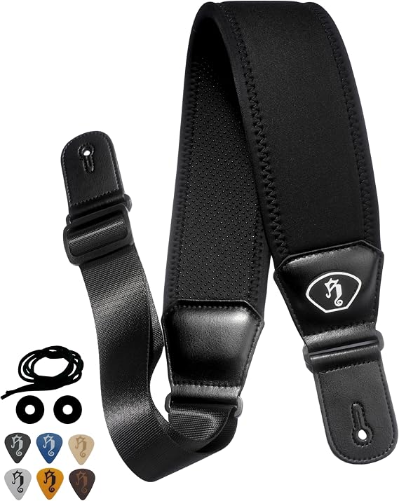 rockyou 3.2" Anti-Slip Guitar Strap with Pick Holder, Includes 6 Picks, 2 Strap Locks, 1 Headstock Tie