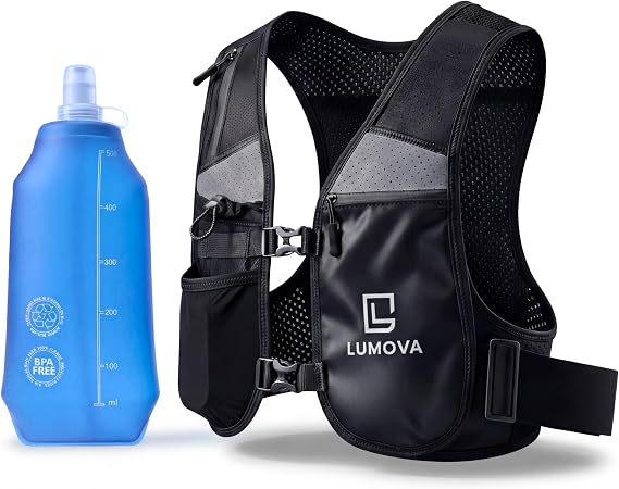 Running Vest Women Men with 500ml Water Bottle, Lightweight Adjustable Running Vest with Phone Holder, Reflective Hydration Vest, Comfortable Weighted Vest Style for Training, Outdoor & Trail Running