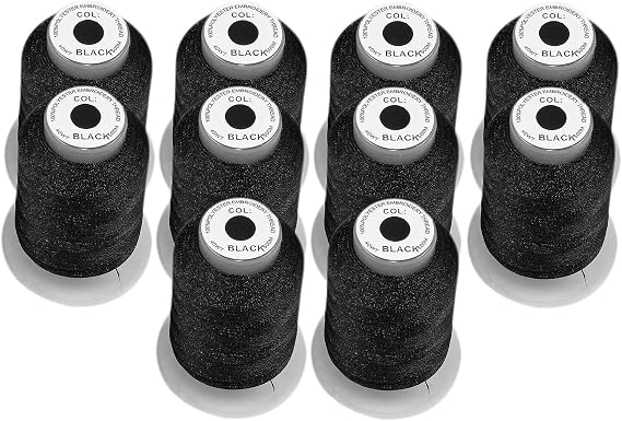 10 Black Poly Machine Embroidery Threads Compatible with Brother, Baby Lock, Janome, Pfaff, Singer, Bernina and Other Home Machines