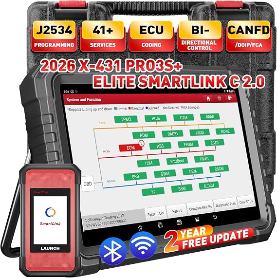 LAUNCH X431 PRO3S+Elite SmartlinkC 2026 Launch Diagnostic Tool Intelligent OE Topology, 50+ Service Full System Bidirectional Car Diagnostic Tool ECU Coding, Active Test, CANFD/DOIP/J2534,2 Yrs Update