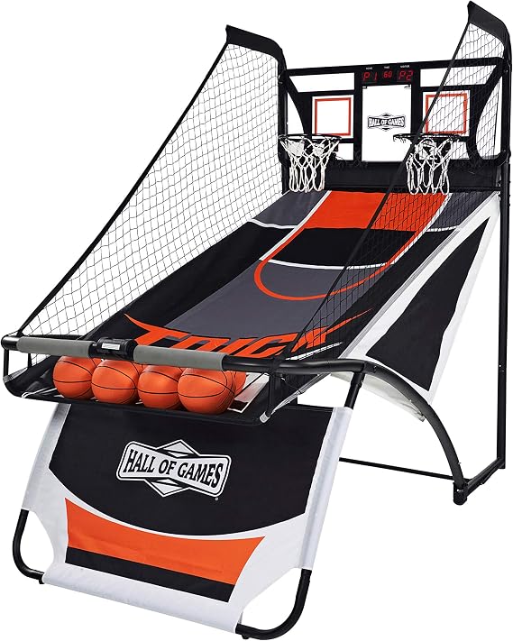 Hall Games Premium Arcade Basketball Shootout - Heavy-Duty Foldable Indoor Arcade Game with Shatterproof Pro-Style Backboard 2 Player Foldable Basketball Arcade Game