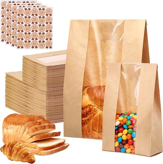 100 Pcs Bread Bags for Homemade Bread Paper Food Bag with Stickers, 2 Sizes