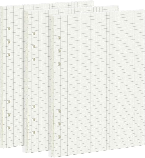 A5 Squared Refill Paper, 210x142mm, 135 Sheets, 6-Hole Binder Compatible
