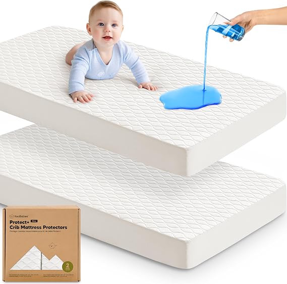 2pk Waterproof Crib Mattress Protector Cover Fitted 52x28 (Soft White/Mavy)