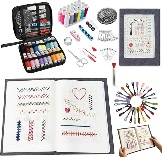 EVOCKAY 2026 Embroidery Stitch Book Kit - Versatile Sewing Box for Cross Stitch, Craft, and Punch Needle Projects - Perfect for Adults and Machine Embroidery Enthusiasts