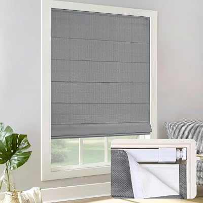 LazBlinds Cordless Roman Shades - No Drill Easy Install Light Filtering Window Blinds, Thermal Insulated Room Darkening with UV Blocking for BedroomLiving Room, Window Size 26 W x 48 H, Charcoal