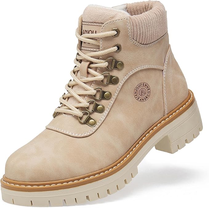 ANJOUFEMME Women's Casual Winter Snow Hiking Boots Warm Lightweight Shoes | Water-Resistant, Fuzzy Fur Lined, Warm Comfy to wear, Side Zipper, Ankle Length, for Outdoor Backpacking Walking