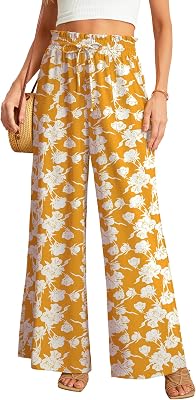 JINKESI Women Wide Leg Pants High Waist Loose Flowy Adjustable Tie Knot Trousers Business Casual Pants with Pockets