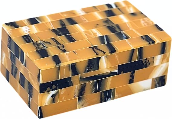 collectiblesBuy Handmade Bone Inlay Jewelry Box Brown and Black Mosaic Keepsake and Accessory Organizer