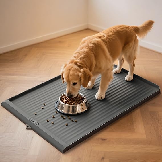 Dog Food Mat 36"x24", Waterproof Dog Bowl Mat, Grey
