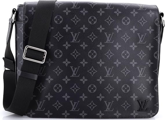Pre-Loved District Messenger Bag Monogram Eclipse Canvas MM, Black