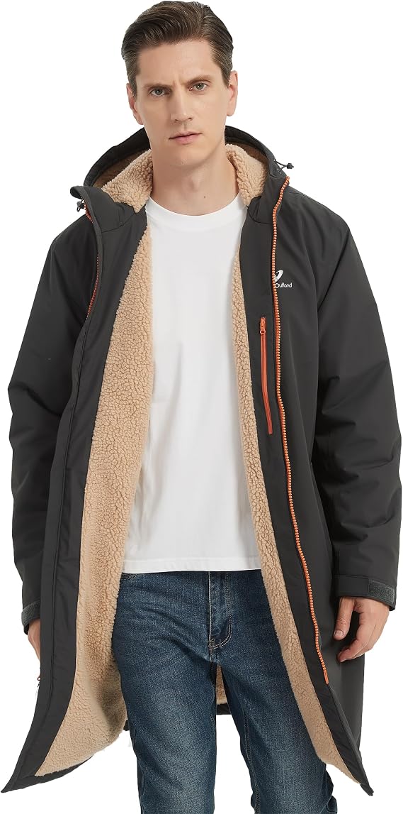 NORDIC OUTLAND Waterproof Winter Coat, Sherpa Lined Hooded Parka, Windproof Change Robe with 2 Pockets, Long Sleeve