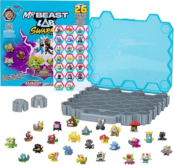 MrBeast Hive Collector Pack Holds 70+ Micro Beasts, with 26 Micro Figures, Including 2 Exclusive Glow-in-the-Dark Swarms, 26 Stickers, and 2 Fusion Caps to Continue to Build Out Your Own MrBeast Lab