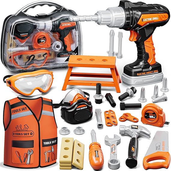 KidBloom Kids Tool Set with Toy Drill, Kids Toys for 3 4 5 6 Year Old Boys