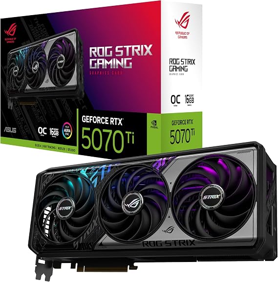 ASUS ROG Strix NVIDIA GeForce RTX 5070 Ti 16GB GDDR7 OC Edition Gaming Graphics Card, (PCIe 5.0, HDMI/DP 2.1, 3.2-Slot, MaxContact Design, Phase-Change GPU Thermal Pad),