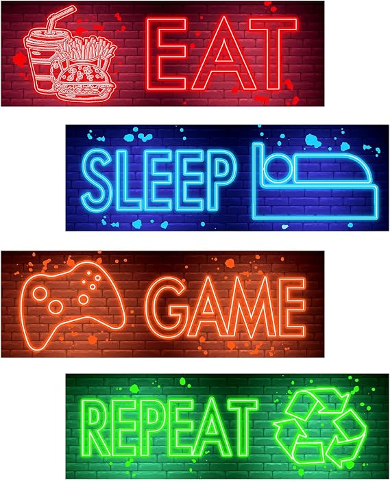 Neon Video Game Wall Decal Gaming Wall StickerDecor Boy Gamer Wall Stickers Game Decor for Boys Room Video Game Art Gaming Pictures for Playroom Decor
