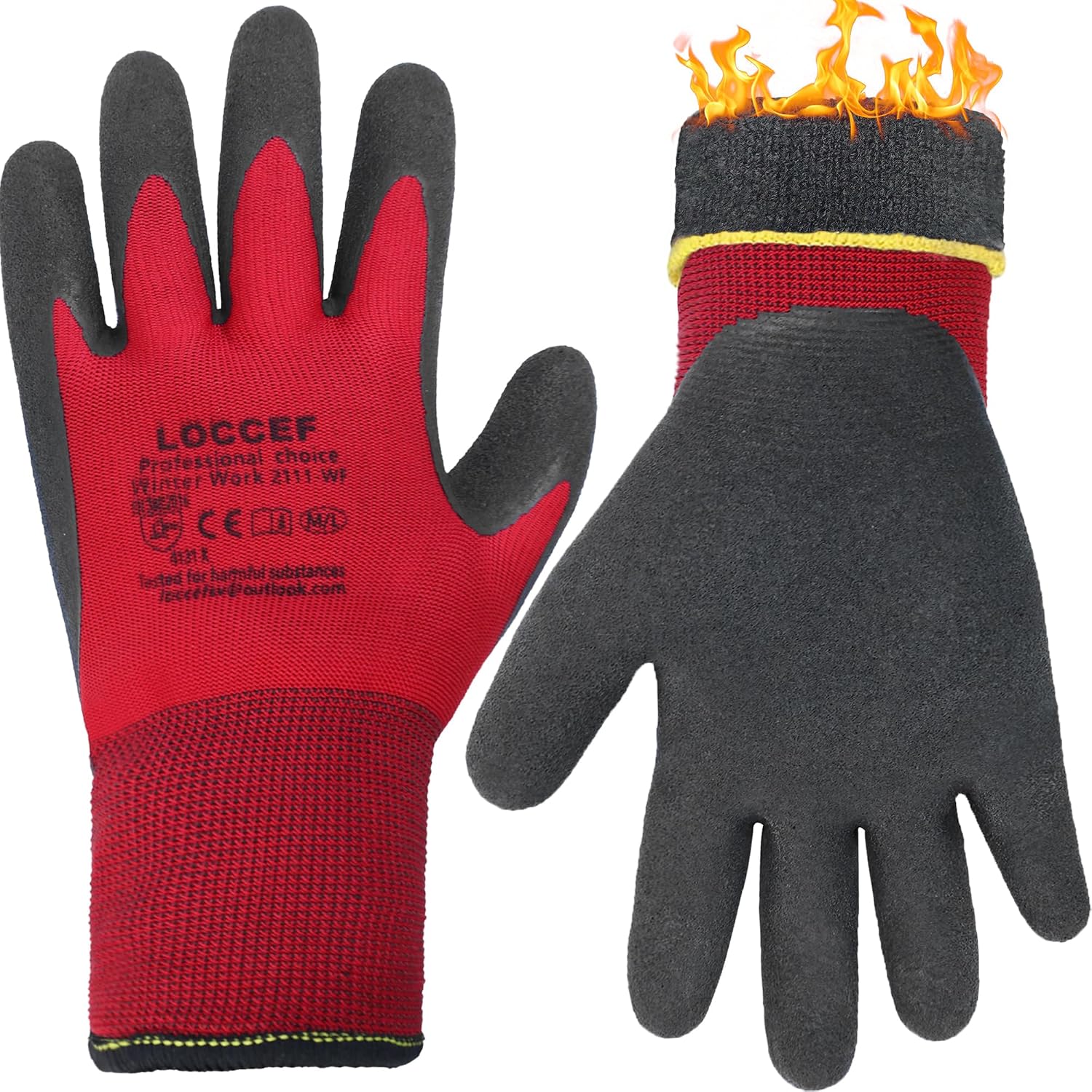 LOCCEF 2 Pairs Winter Work Gloves for Men and Women, Freezer Gloves for Work Below Zero, Thermal Insulated, Super Grip (8/M)