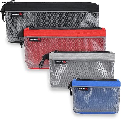 IRONLAND Zipper Pouches, Small Tools Bag, Waterproof Mesh Pouches, Tool Zipper Pouch, Travel Pouch, Clear Cosmetic Bag Case 4 Pack