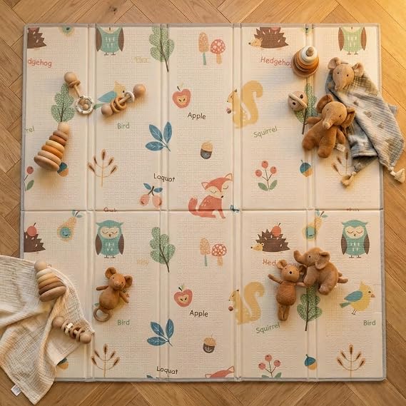 Foldable Baby Play Mat (120x120cm) – Thick, Waterproof Foam Floor Mat for Crawling & Tummy Time – Portable, Soft Playmat for Newborns, Infants & Toddlers – Easy Clean Design