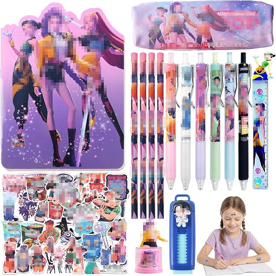 Stationery Set Kids Anime - Writing School Supplies for Girls Boys Pencil Case with Stationery Included for Study Party Bag Fillers Birthday Classroom Rewards Back to School Easter Gift Kids