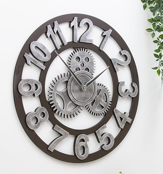 57cm Large Wall Clock – Striking Black and Silver Modern Design, Silent Non-Ticking Open Face Round Clock for Living Room, Kitchen, Office or Bar