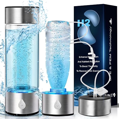 Hydrogen Water Bottle Generator 3 in 1, Hydrogen Water Mark Up to 4000PPB, SPE/PEM Tech-3 Min Hydrogen Rich for Drinking and Inhalation, Auto Clean, Portable for Home Gym Office Travel (16OZ,Sliver)