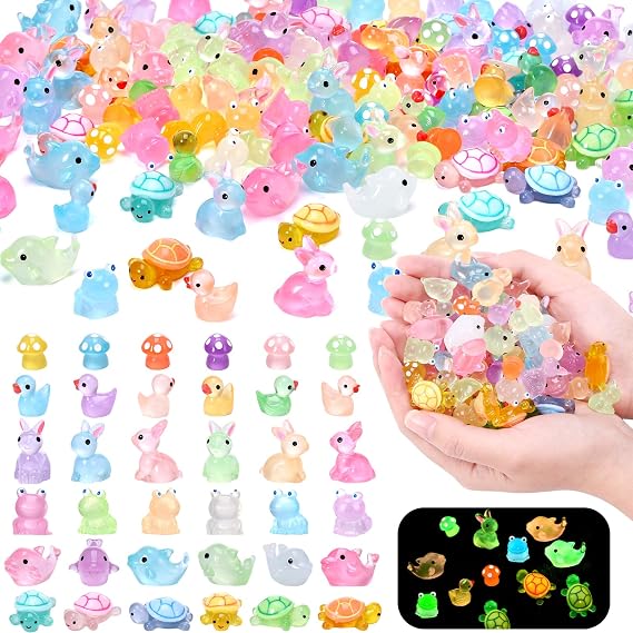 144pcs Luminous Mini Resin Ducks, Resin Animals Glow in The Dark