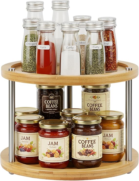 10 inch 2 Tier Lazy Susan, Rotating Spice Rack Organizer for Cabinet | Turntable Organizer for Kitchen, Pantry, Countertop, Bathroom, Vanity, Cabinet, Spining Spice Storage