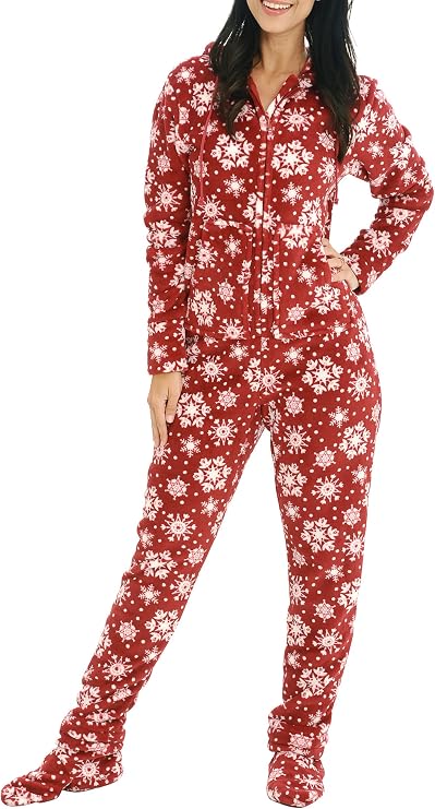 Men's Long Sleeve Zip Up Plush Fleece Hooded Adult Onesie, Footie Pajamas