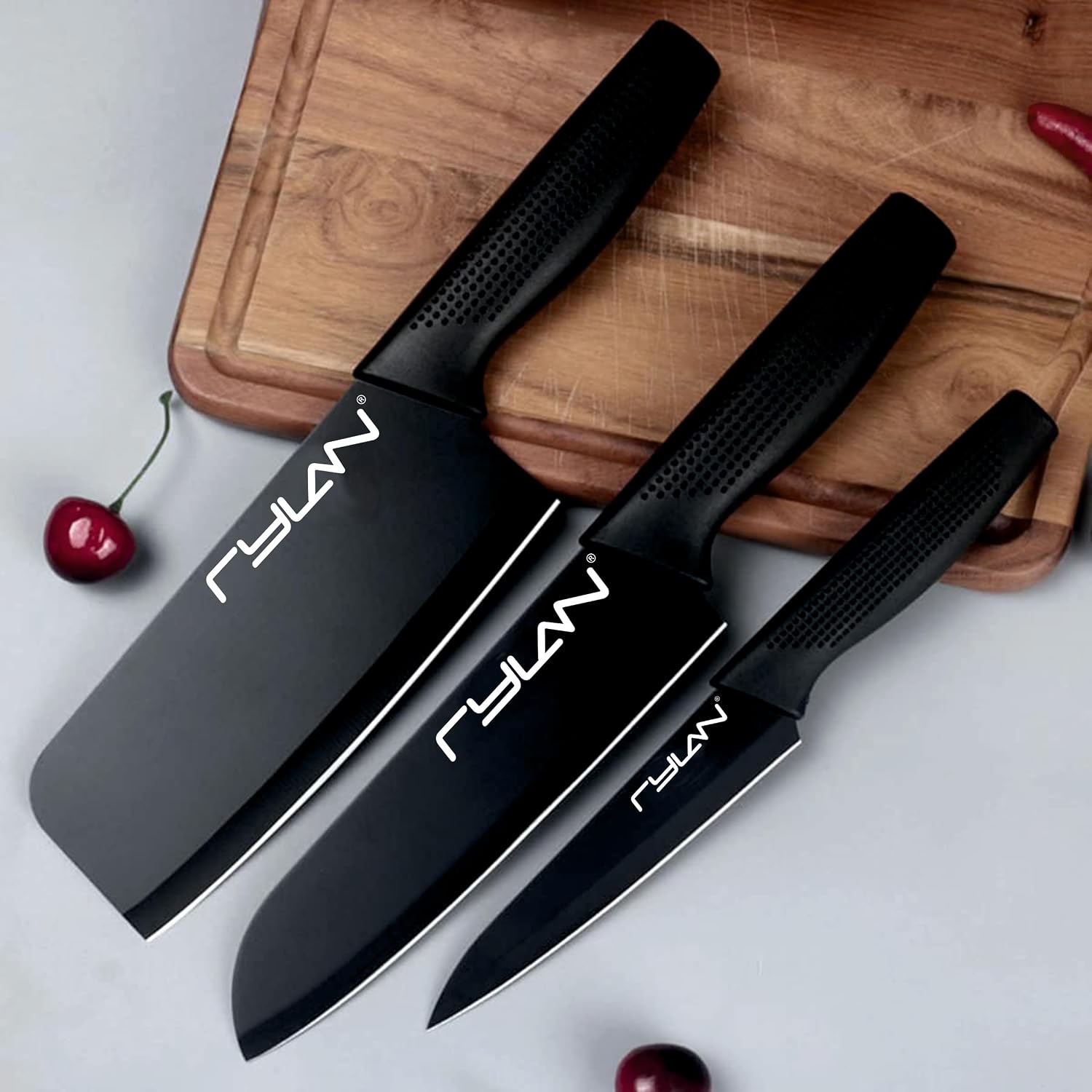 3 Pieces Professional Kitchen Knife Set, Meat Knife, Chef’s Knife with Non-Slip Handle Sharp Manual Sharpening for Home Kitchen and Restaurant
