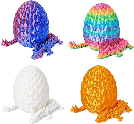 4-Pack 3D-Printed Dragon Eggs with Articulated Dragons Inside