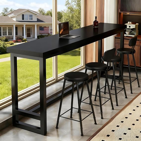 Long Narrow Bar Height Table, Industrial Pub Table, Solid Wood Top