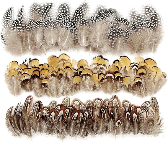 JZK 150pcs, 3 Styles Black Yellow Brown Natural Pheasant Feathers for Crafting, Speckled Real Feathers for Crafts DIY, Dream Catcher, Halloween Costume, earings, hat, Fly Tying