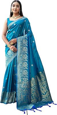 Indian Womens Silk Festival Wear Zari Weaving Border Saree 10669 9