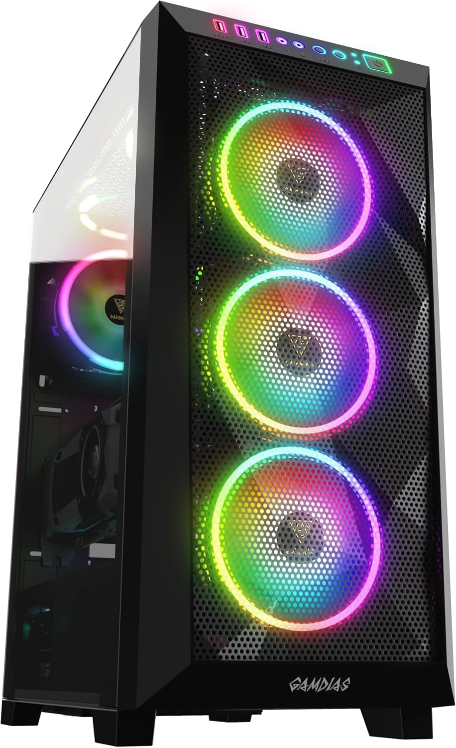 GAMDIAS RGB ATX Mid Tower PC Computer Case with Tempered Glass 3 Built-in 120mm Case Fans Supports Up to 360mm AIORadiator, 6X 120mm Fan, 350mm GPUVGA, 165mm CPU Cooler
