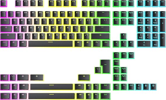 Ranked Pudding v2 PBT Keycaps | 145 Double Shot Translucent ANSI US & ISO Layout | OEM Profile for Full Size, TKL, 75%, 65% and 60% RGB Mechanical Gaming Keyboard (Black)
