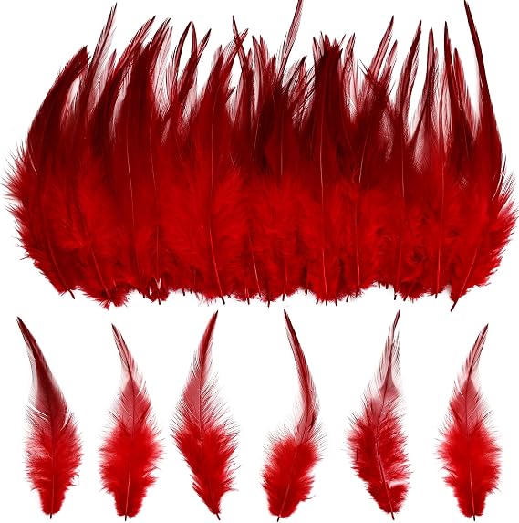 THARAHT 200pcs Red Saddle Hackle Rooster Feather Loose Bulk 5-7 inch 12-17cm for DIY Dream Catcher Decoration Natural Saddle Hackle Rooster Feather