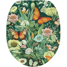 COEQINE Plush Bathroom Elongated Toilet Seat Cover Soft Plush Cover With Elastic Bottom for Women Men Green Butterfly Floral Fashion Modern Style Portable Home Decoration Accessories