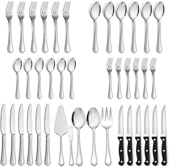 LIANYU 41-Piece Silverware Flatware Set for 6, Stainless Steel Cutlery Set