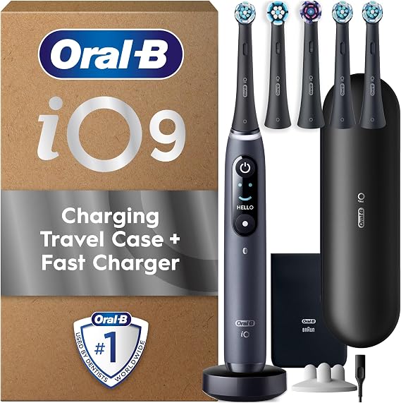 Oral-B iO9 Black Electric Toothbrush + Oral-B iO Assorted Toothbrush Heads x 5 Bundle