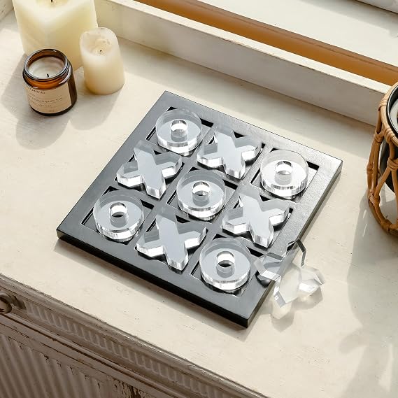 NIKKY HOME Acrylic Tic Tac Toe Wood Board Game Classic Coffee Table Decor Decorative Wooden Travel Game for Family, Black