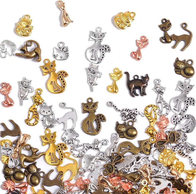 stino 100g Metal Pendant Charms for Jewelry Making, Bulk Silver & Gold Plated Charms for Braclet Necklace Crafts, Animal Plant Flower Pet and so on