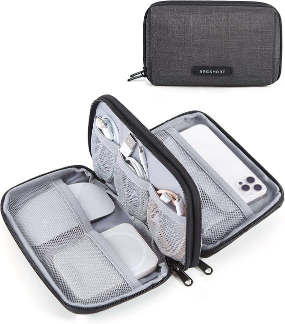 BAGSMART Electronics Travel Organizer for Cords, Zipper Pouch, Black