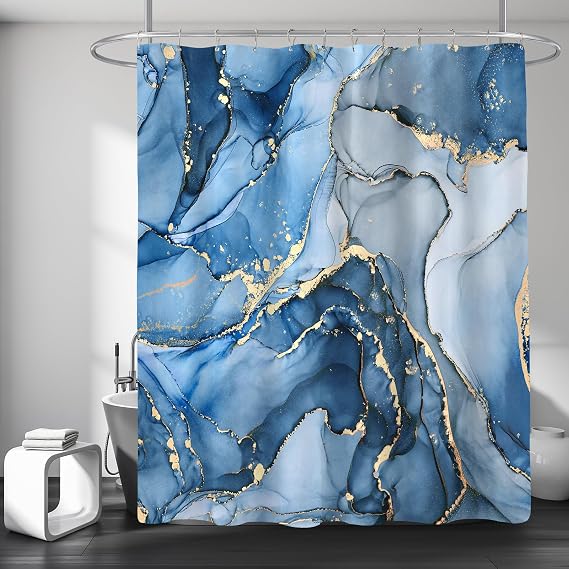 Blue Marble Modern Abstract Shower Curtains for Bathroom, 72x72